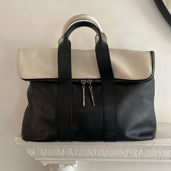 3.1 Phillip Lim Soft Leather 31 Hour Black & White X-Large Tote Bag - Picture 1 of 10